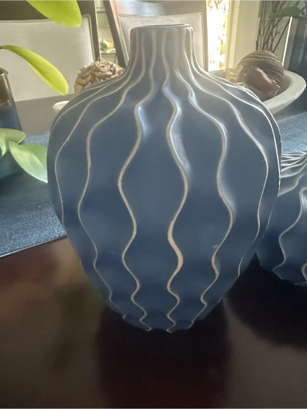 Ceramic Blue Wavy Pattern Decorative Vases